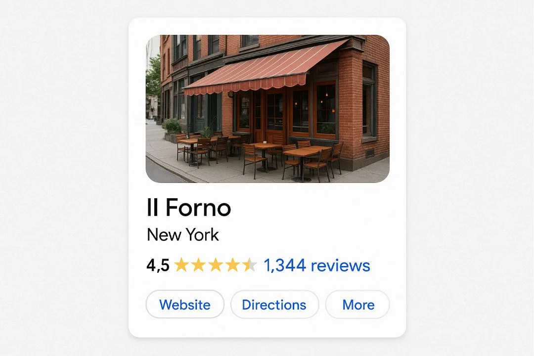 Italian restaurant new york high google rating Voorbeeld van een Google Bedrijfsprofiel met 5-sterren rating en locatiekaart in Utrecht.